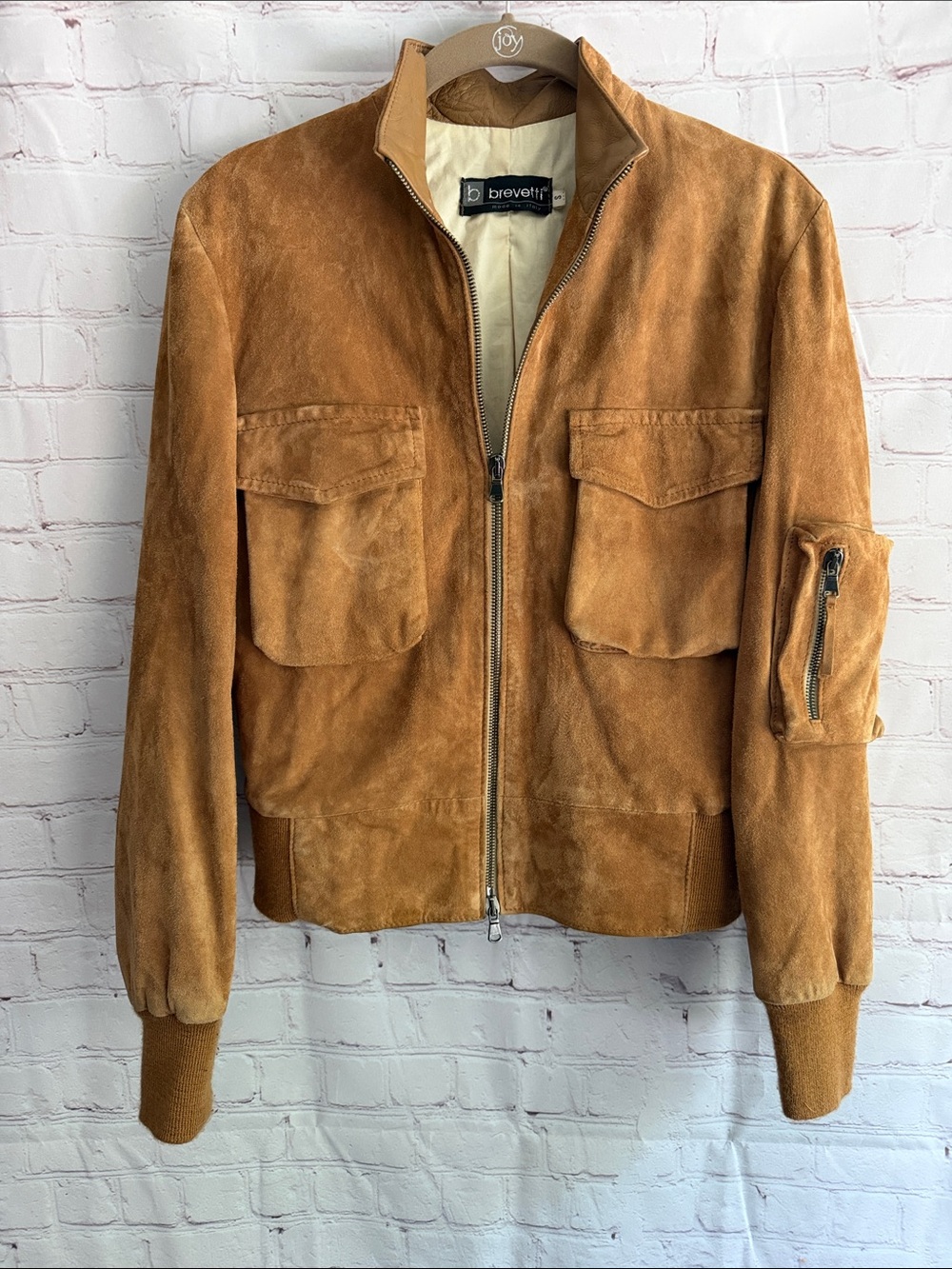 Vintage Brevetti Suede Bomber Jacket in Cognac Tan Woman’s size Small